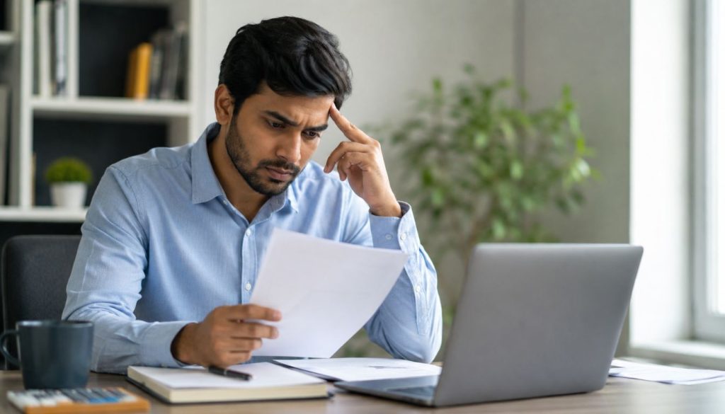 Bureau de travail concentré et stressé