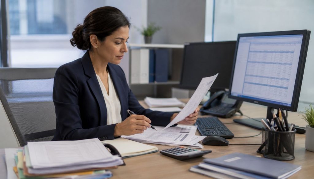 Femme concentrée dans son bureau moderne