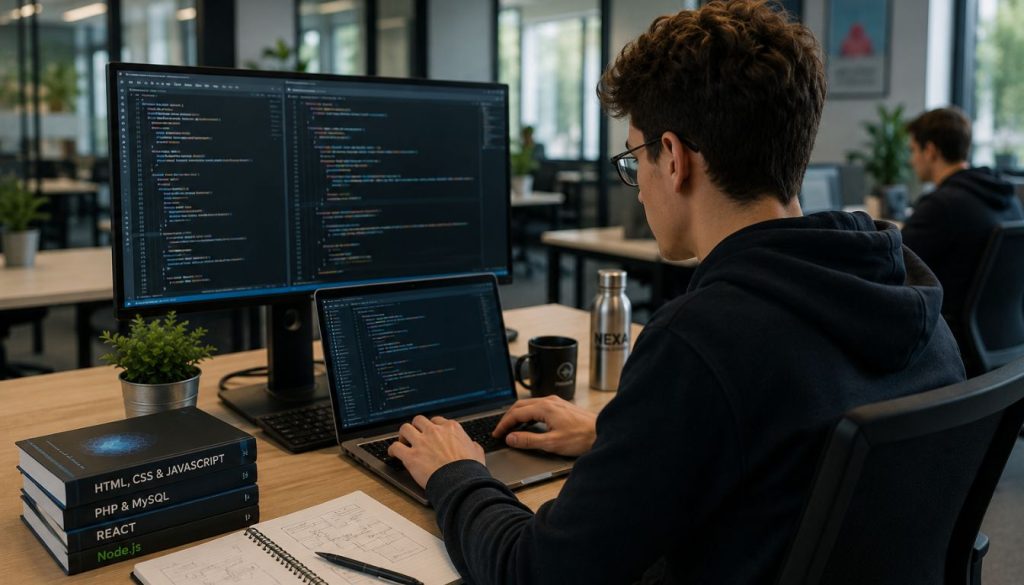 Bureau moderne avec développeur concentré