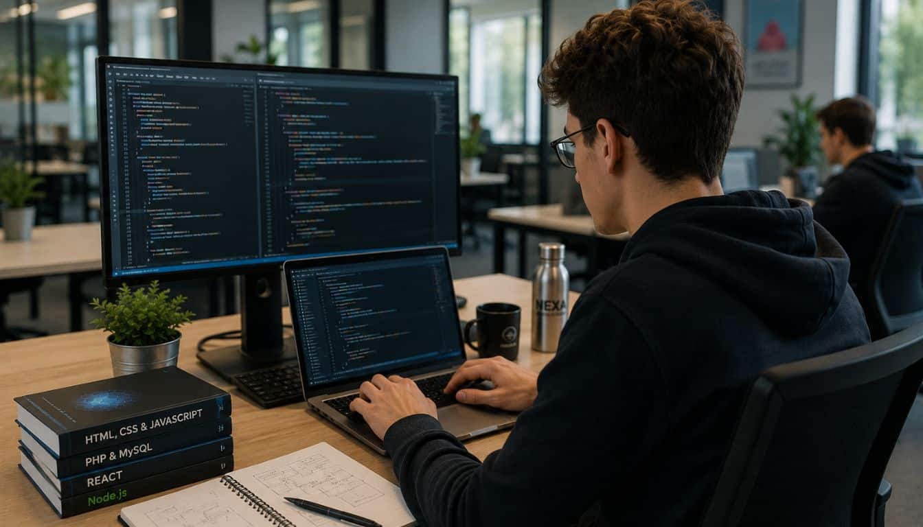 Bureau moderne avec développeur concentré