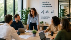 Réunion collaborative dans un bureau lumineux